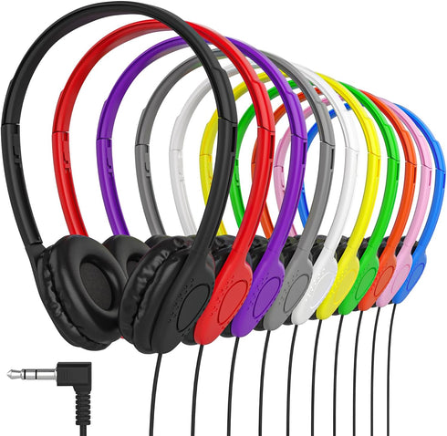 Maeline Bulk Classroom Student Headphones, On Ear Stereo Headphones Adjustable Band for Kids Online Learning, 10 Pack