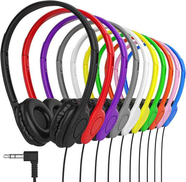 Maeline Bulk Classroom Student Headphones, On Ear Stereo Headphones Adjustable Band for Kids Online Learning, 10 Pack