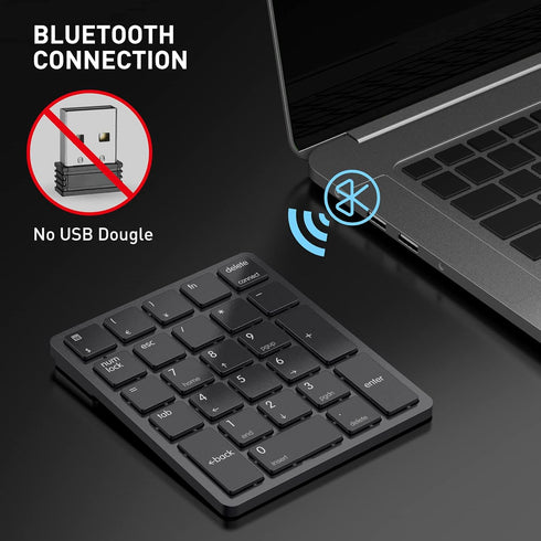 havit Bluetooth Number Pad, Wireless 26 Keys Mini Numeric Keypad, Rechargeable for Laptop, Desktop, PC - Black