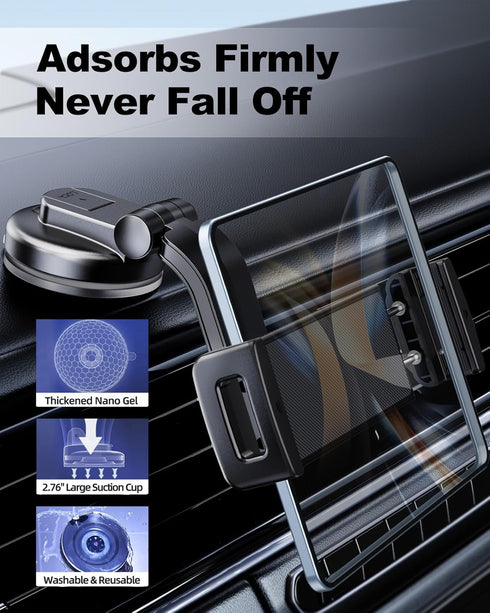 Car Phone Mount for Samsung Galaxy Z Fold 5 Z Fold 4 Z Fold 3 - Tablet Holder for Car Dashboard Handsfree 360° Rotatable Fit for iPad Mini 6 iPad Pro iPad Air Pixel Fold And More 4-12.9" Device