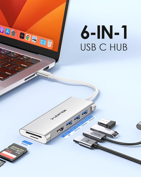 LENTION USB C Hub with 4K HDMI, 3 USB 3.0, SD/Micro SD Card Reader, Compatible with 2023-2016 MacBook Pro, Air,