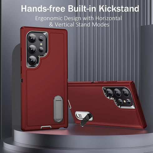 BaHaHoues Samsung Galaxy S24 Ultra Case, Shockproof Military Grade Cover with Kickstand, Red/Black 5G Protection.