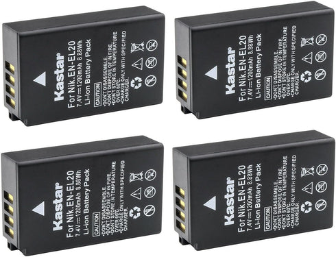 Kastar 4-Pack EN-EL20 Battery Replacement for Nikon Cameras, Blackmagic Pocket Cinema, Coolpix