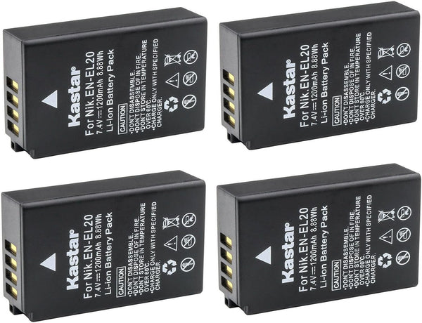 Kastar 4-Pack EN-EL20 Battery Replacement for Nikon Cameras, Blackmagic Pocket Cinema, Coolpix