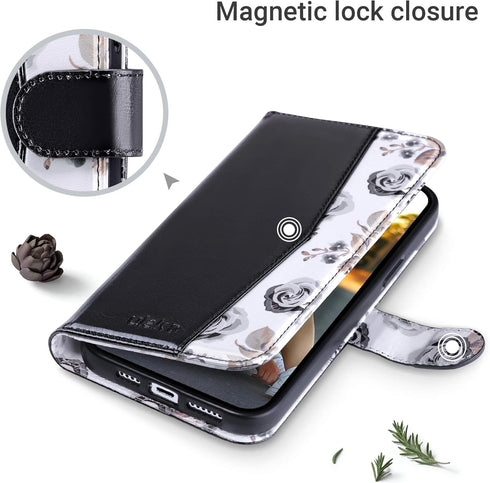 ULAK iPhone 13 Pro Wallet Case for Women, Premium PU Leather Flip Cover with Card Holders and Kickstand Feature, Black