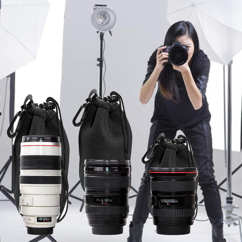 Lens Pouch Set 3Pack, Replacement for Canon, Nikon, Sony, Pentax, Olympus (Small, Medium, Large)