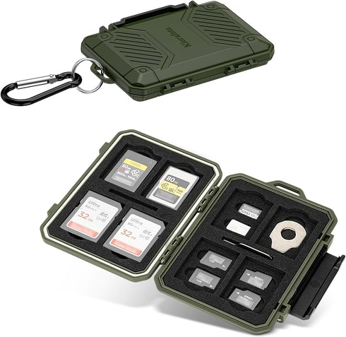 Kiorafoto Memory Card Case with 18 Slots, IP67 Waterproof Anti-Shock Travel Camera Memory