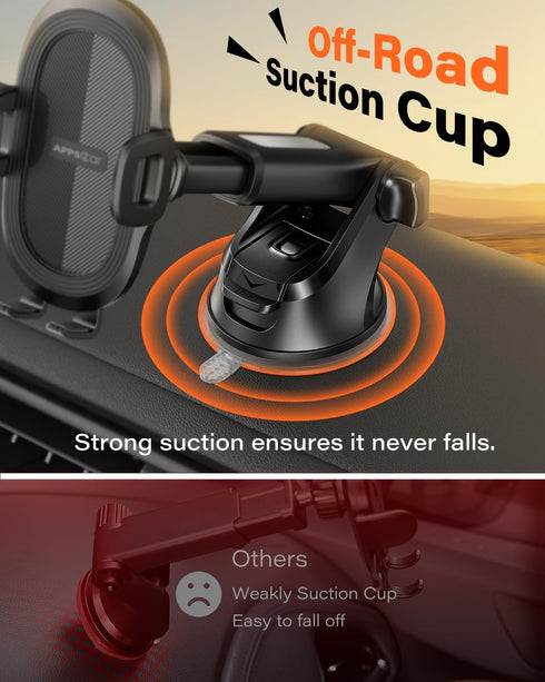 APPS2Car Suction Cup Phone Mount, Universal Phone Holder for Car Windshield/Dashboard, Compatible with All Cellphones
