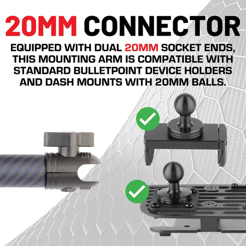 Bulletpoint Mounting Solutions Dash Mount 4.7" Arm for iPhone and Android Smartphones - Fits 20mm Attachment Ball