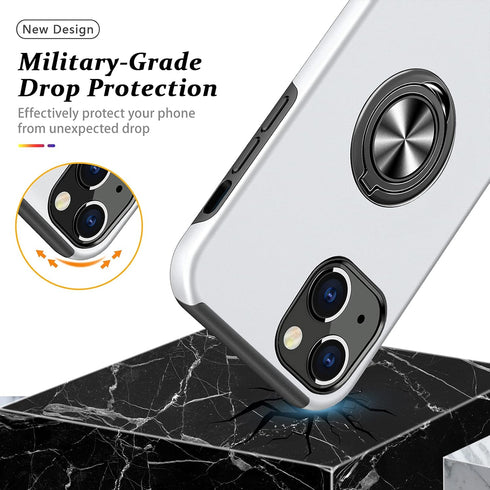 PELEPUES Shockproof Case for iPhone 13, Military Grade Cover with Embedded Finger Ring and Reinforced Metal Stand