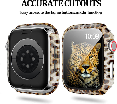 Cuteey 12 Pack Case with Tempered Glass Screen Protector for Apple Watch 44mm, Full Matte Leopard Cow Pattern, 12 Colors