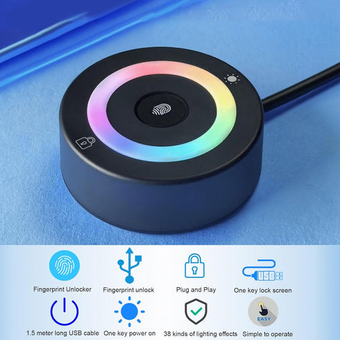 ciciglow 10 11, 4.9ft 360 USB Fingerprint Reader for Wins for Wins Hello Biometric Fingerprint Scanner with Cable, RGB