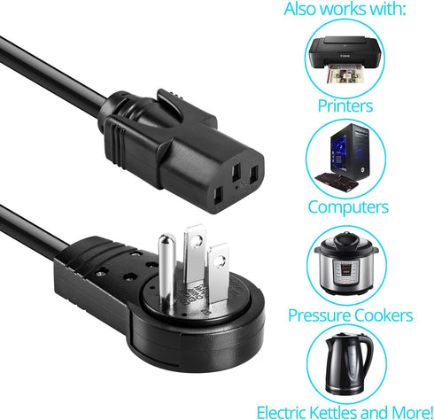 Maximm 6 360 3 16 5-15P IEC13 Monitor Computer Power Cord Ft Flat Plug Rotating PC Cable Prong for, Desktop, Printer