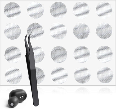 Macuezu 20 PCS Earbud Mesh Replacement with Tweezers, 4 Mm Stainless Steel Earbud