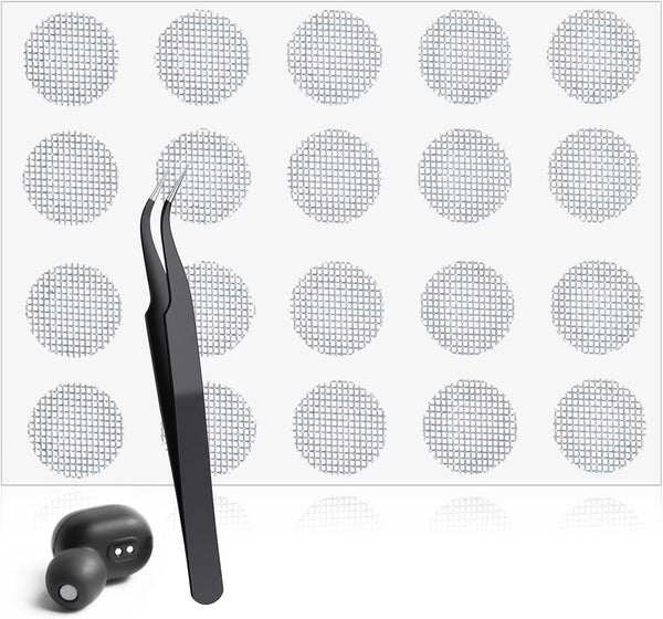 Macuezu 20 PCS Earbud Mesh Replacement with Tweezers, 4 Mm Stainless Steel Earbud