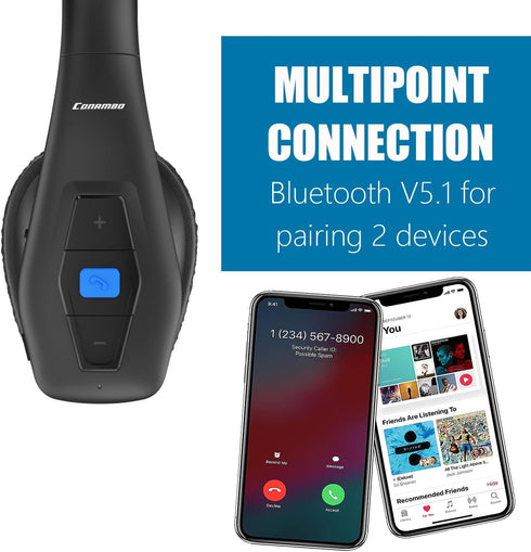 Trucker Bluetooth Headset V5.1, CVC8.0 Dual Microphone Noise Cancelling, 35Hrs HD Talktime Hands-Free Wireless Headset