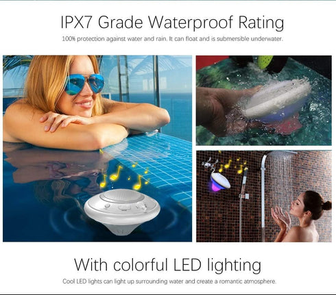 Wireless Floating Bluetooth Speaker, IPX7 Waterproof, Ideal for Pool & Shower with RGB Mood Illumination