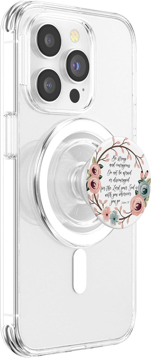 Joshua 1 9 Christian Bible Verse Pink Blue Scripture Quote PopSockets MagSafe PopGrip for iPhone