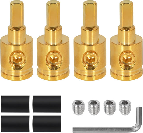 4-Pack Amp Input Reducer from 0 Gauge to 4 Gauge with Hex Screw Clamp, Heat Shrink Tubes & Hex Tool for Car Audio