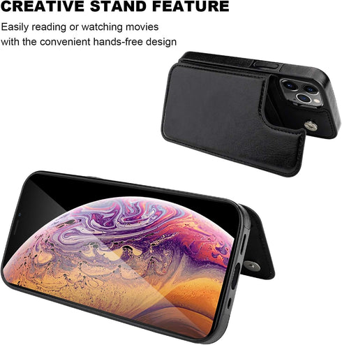 ONETOP Wallet Case for iPhone 12/12 Pro - PU Leather Kickstand Card Holder, Double Magnetic Clasp