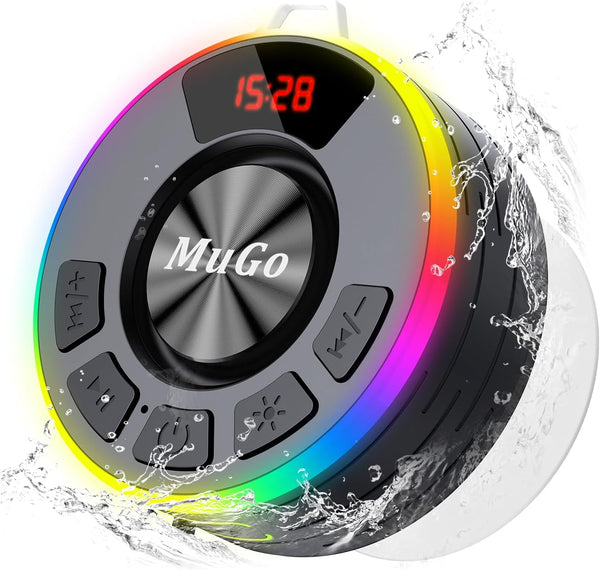 MuGo Waterproof Bluetooth Shower Speaker with Strong Suction Cup, IPX7 Portable Wireless Speaker,