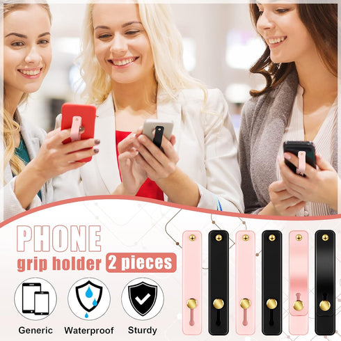 Weewooday 6 Pieces Phone Grip Holder, Universal Telescopic Finger Strap Stand for Most Smartphones in Black and Pink
