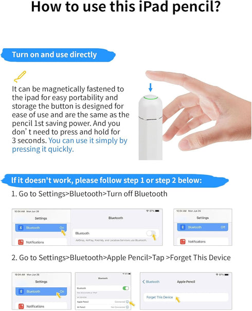 Fast Charging Stylus Pen for iPad 10th&9th Generation, Apple Pencil with Palm Rejection, Tilt Sensitivity for iPad