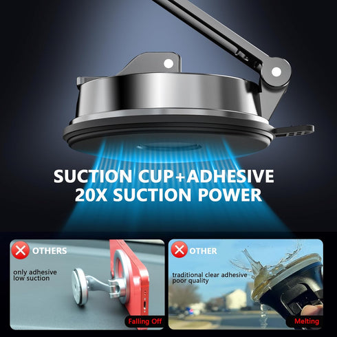 Magnetic Car Mount Never Falling - Dual-Fixing 360° Rotation Dashboard Holder for iPhone 15/14/13/12