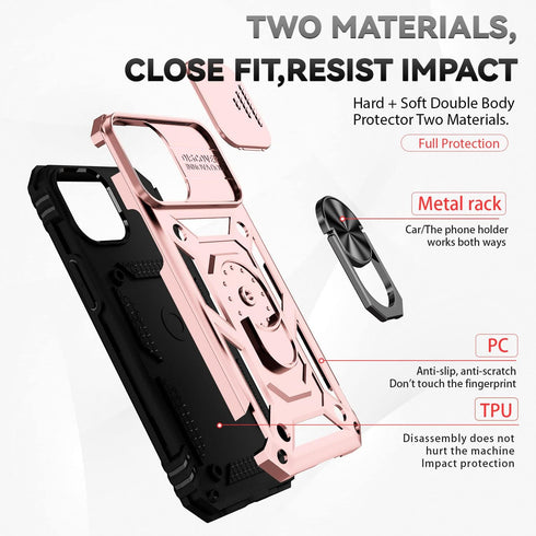 iPhone 12 Pro Max Case with Camera Cover & Kickstand, Impact-Resistant Shockproof Protective Bumper (Rose Gold)
