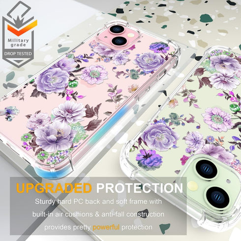 ENDIY 15 Compatible for iPhone Cases with Design, Cute Transparent Phone Case for Women Girls Girly with Heavy Duty