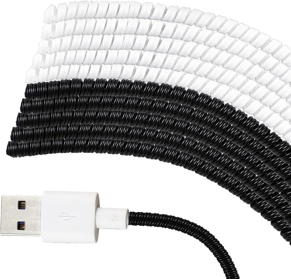 Frienda 10 Pcs Spiral Cable Protector, Data Cable Protective Sleeve for USB, Prevent Pets from Biting Cables (Black and