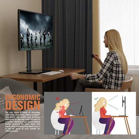 Hemudu 27-43 Inch -15 10 45 360 77lbs HT05B-003 Single Monitor Stand Freestanding Monitor Arm Curved Screen Monitor