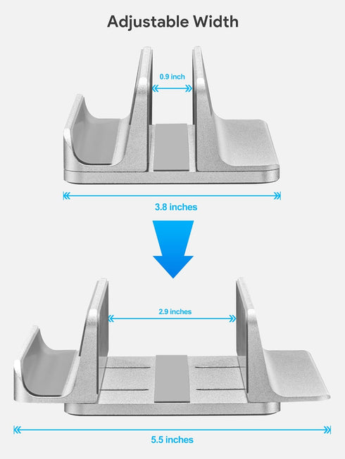 JARLINK 2-in-1 Design Vertical Laptop Stand Holder, Aluminum Laptop Stand for Desk with Adjustable Dock, Space-Saving Organizer for All MacBook, Surface, Samsung, HP, Dell, Chrome Book,Silver