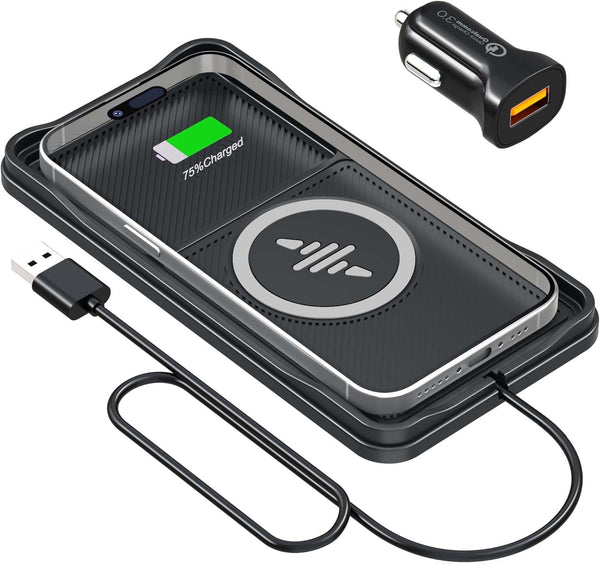 LANSEMKU Wireless Car Charger Pad, 15W Fast Wireless Charging Pad for Car, Non-Slip