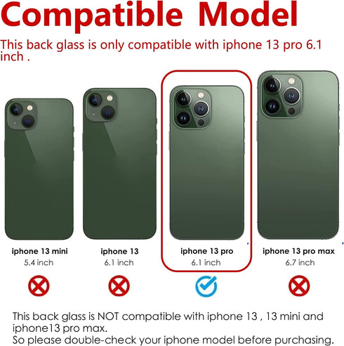 Rear Back Glass Replacement for iPhone 13 Pro 6.1 inch All Carriers with Professional Repair Tool Kits (Alpine Green)