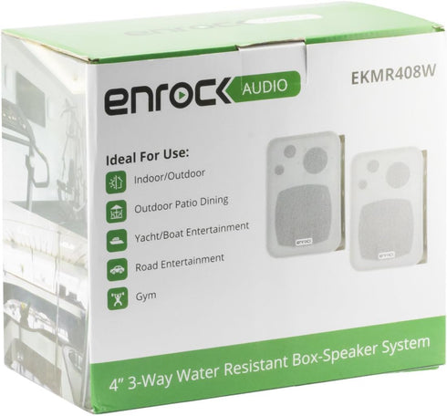 EKMR408W 4" 30 Watt Peak Power 3-Way Indoor/Outdoor Box Speaker (White, Pair)