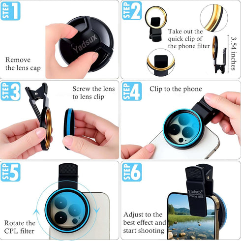 Yadsux 52mm 12-16 Phone CPL Polarizer Lens Filter Kit, iPhone Camera Attachment, Compatible with iPhone Pro/Pro Max
