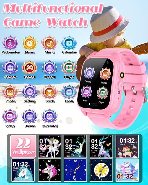 Waterproof Smart Watch for Kids 3-12 Years Old, Girls Toys with 26 Games, Video Camera, Pedometer, Music Player, Alarm