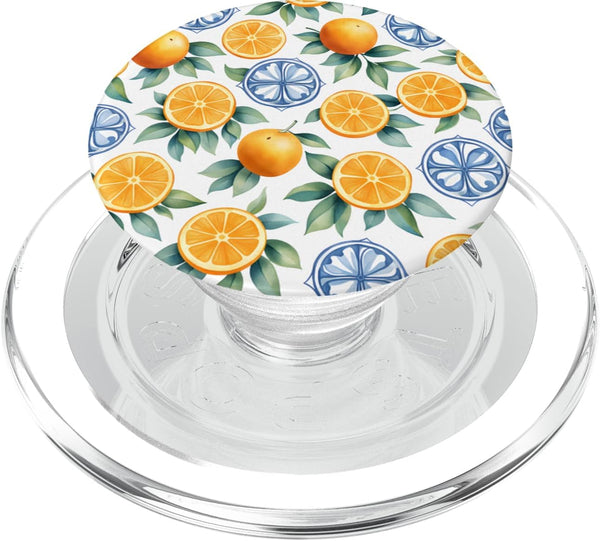 Orange Fruit Lover Citrus Summer Gifts Decorations Summer Fruit Citrus Orange Tangerine Mediterranean Pattern PopSockets PopGrip for MagSafe