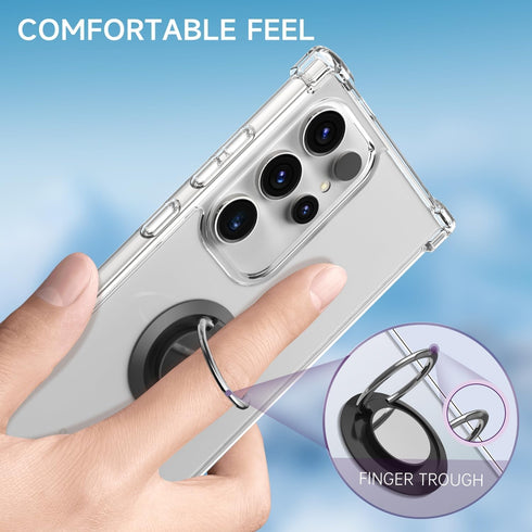 Galaxy S24 Ultra Case Clear with 360° Rotation Metal Ring Holder Stand, Soft TPU Bumper & Hard Protective Case for