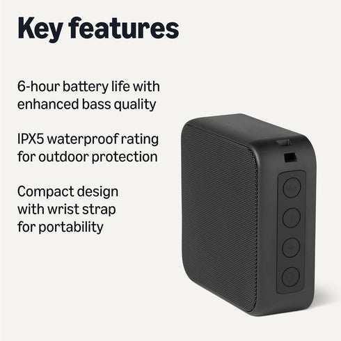 Amazon Basics IPX5 6 Bluetooth Speaker Wireless, Waterproof, Hour Playtime, Compact Size for Home, Outdoor, Black