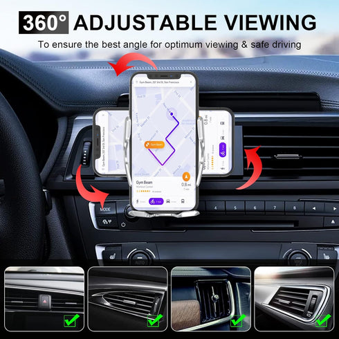 Car Phone Mount, Auto-Clamping Smart Sensor 10W Qi Fast Charging Holder for iPhone 12/12 Pro Max/Samsung S20, 4.7-6.7