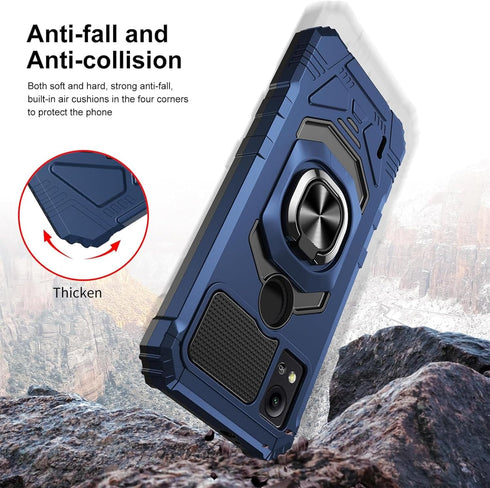 TJS Compatible for Cricket Icon 5 Case, AT&T Motivate 4 Case with Tempered Glass Screen Protector & Metal Ring Magnetic