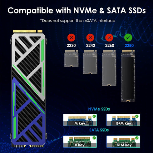 WAVLINK 880X NVMe Heatsink, M.2 Heatsink for 2280 NVMe/SATA SSDs, High-Performance Cooler, Aluminum Alloy, Dual Thermal
