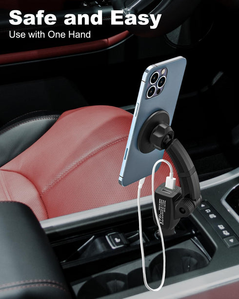 MagSafe Car Mount Cigarette Lighter, Dual USB Charger, Magnetic Phone Holder for iPhone 16/15/14/13/12