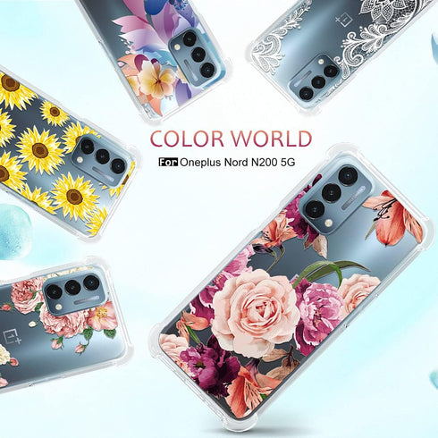 Osophter Case for Oneplus Nord N200 5G, Purple Flower with Screen Protector, Shock-Absorption TPU Cover for 1+Nord N200