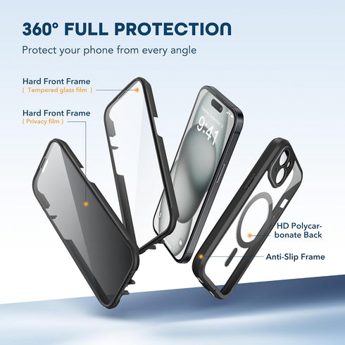 TIESZEN Magnetic Case for iPhone 15 Plus, Dustproof Design Compatible with Magsafe, Built-in Privacy Screen