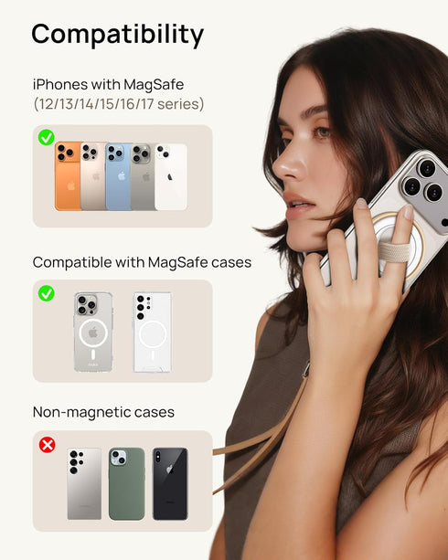 SODI 17 16 15 14 13 12 Cell Phone Ring Holder with Finger Strap, Detachable Finger Strap Magnetic Phone Grip, Strong
