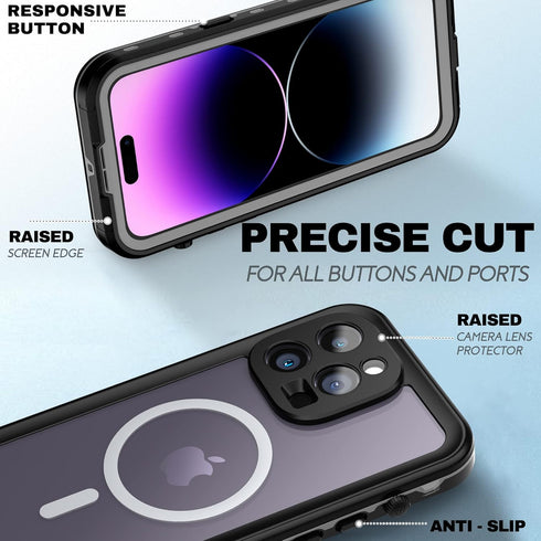 BEASTEK iPhone 14 Pro Waterproof Case, TRE Series MagSafe Shockproof Dustproof IP68 with Built-in Screen Protector and