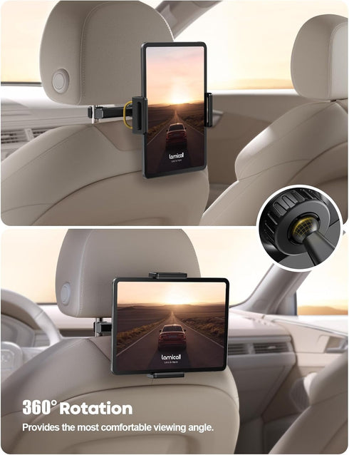 Lamicall Car Tablet Headrest Holder - Back Seat Tablet Mount Stand for Kids, Compatible with 2024 iPad Pro 11/13",